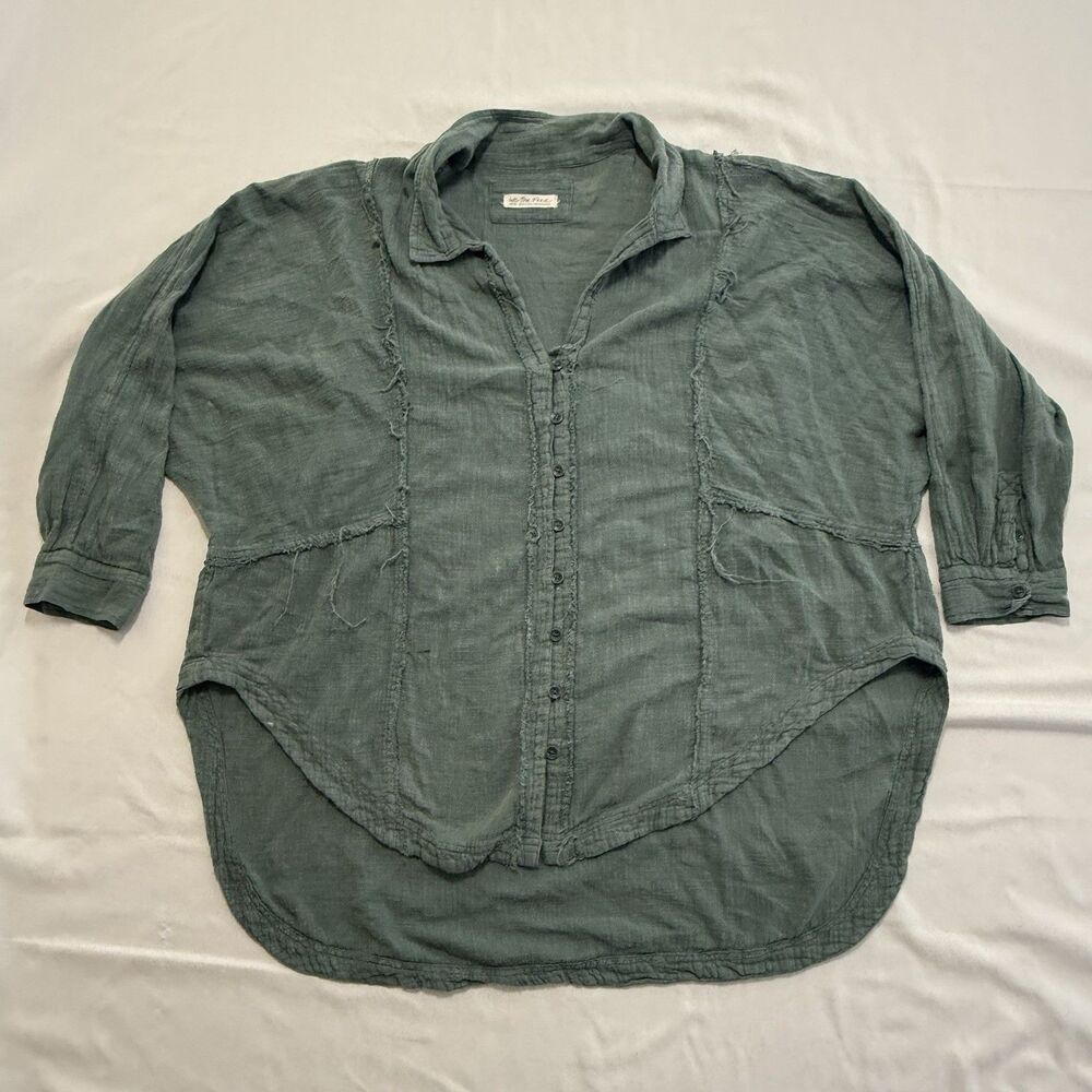 We The Free Summer Daydream Button down Women's Size Large Blue-Green (Read)